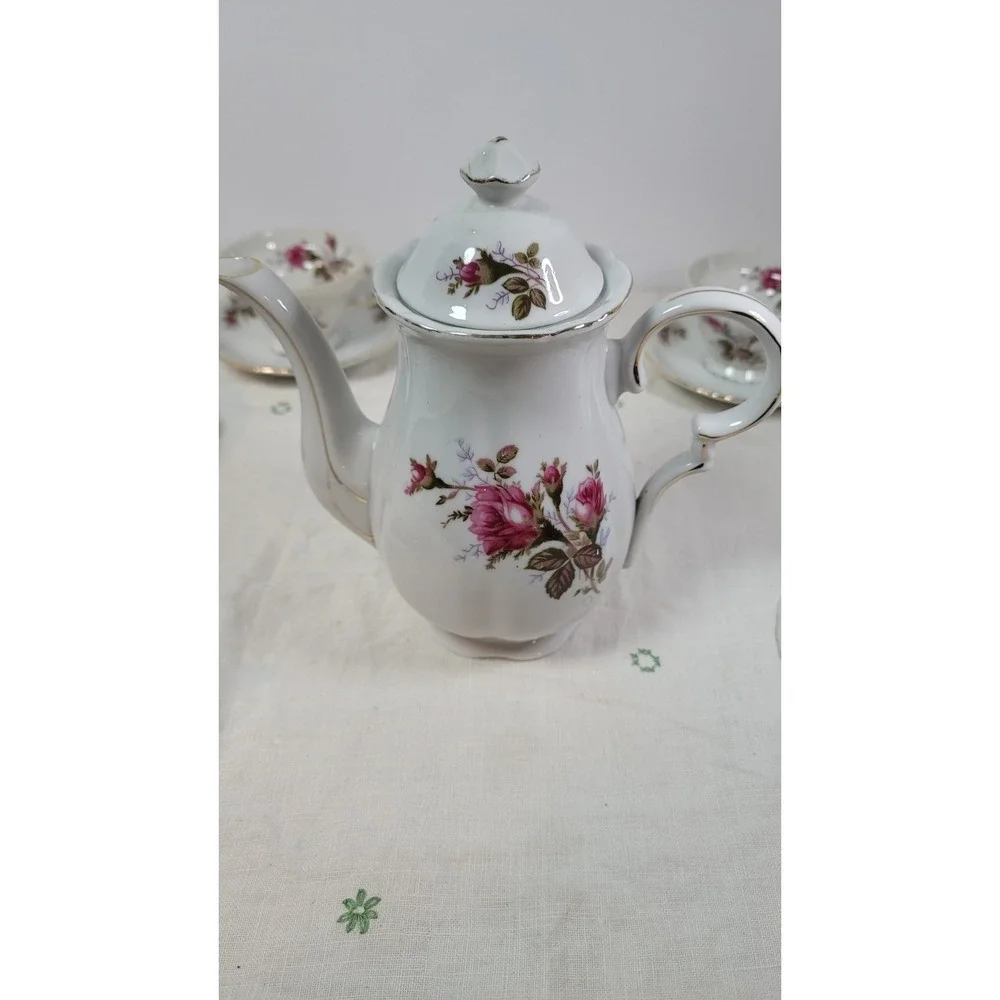 Japan‎ China Moss Rose Demitasse Tea Set Vintage (4) Four Piece Set 1940s Read